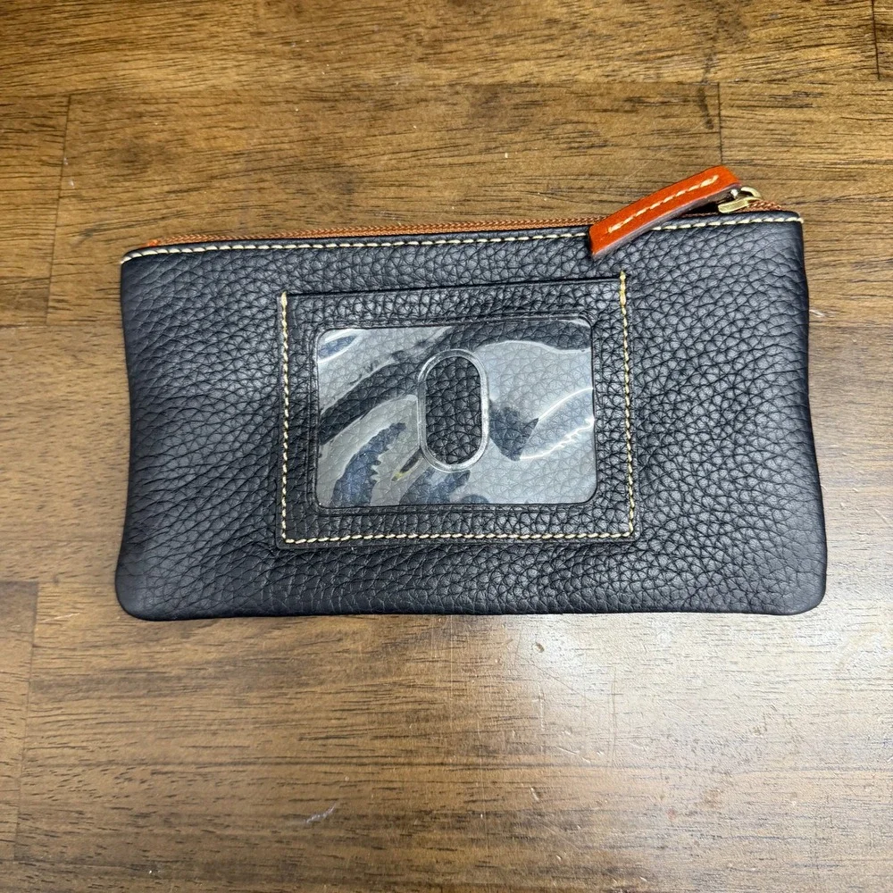 Dooney & Bourke Pebbled Coin Pouch Women Small Black Leather ID Window Zippered